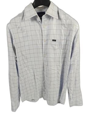 Mens Façonnable Button Down Shirt White Plaid Size L